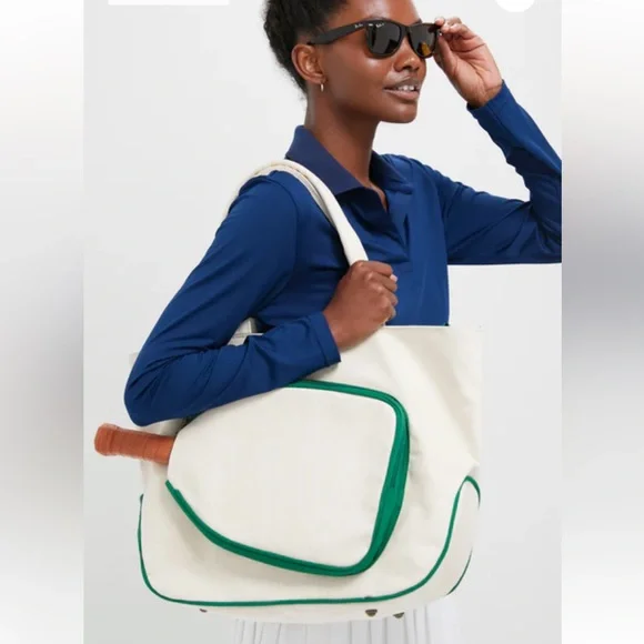 Tuckernuck Cream Canvas Tote with Green Trim for Pickleball. NWOT - Picture 2 of 7